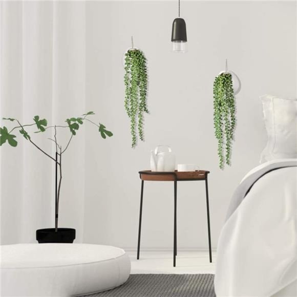 2 Artificial Succulents Hanging Plants Fake String of Pearls in White Ceramic - Picture 6 of 6